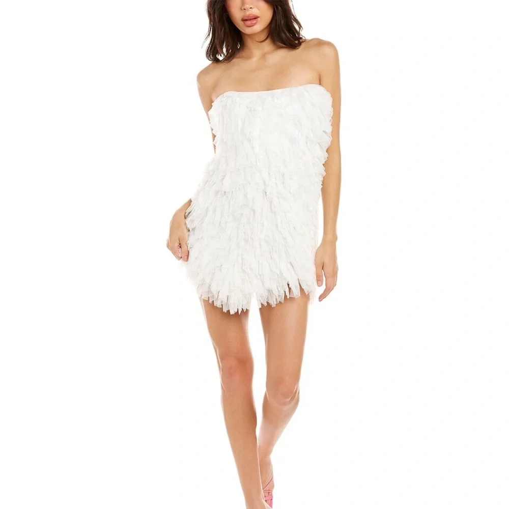NWT LoveShackFancy Calandre White Ruffle Strapless Mini Dress - Size 2